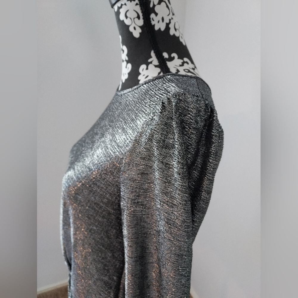 INC Metallic Top Womens size S Silver Round Neck Long Sleeve Twisted Hem - Picture 13 of 16